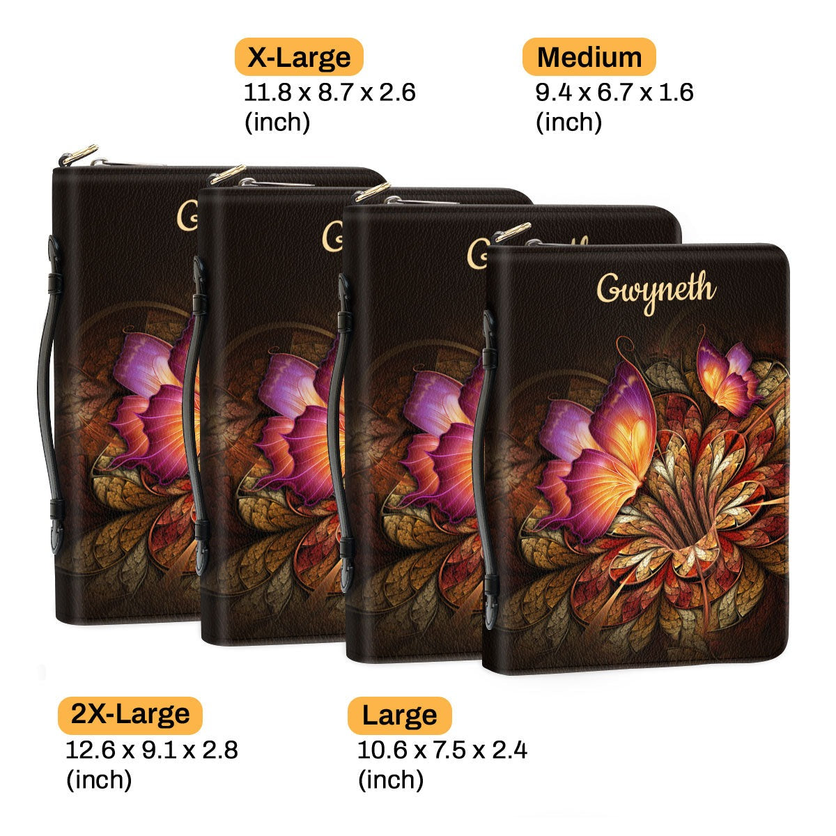 Psalm 34:1 - Flower & Butterfly , I Will Bless The Lord At All Times Leather Book Cover, Personalized Zippered Bible Cover With Handle, Christian Gift, Bible Covers Jesus Gifts